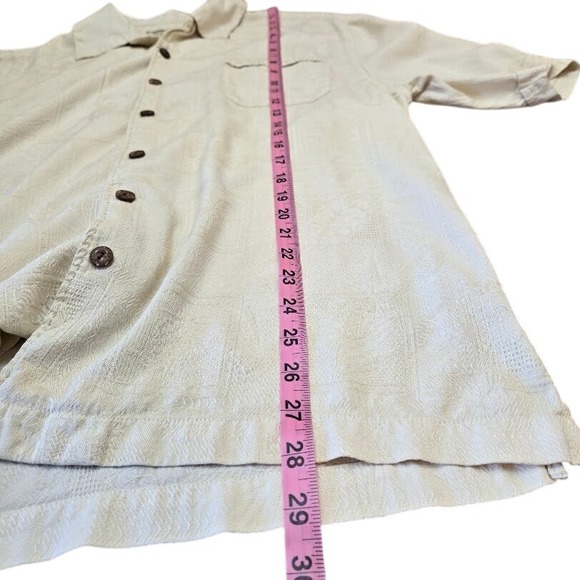 Jamaica Jaxx Mens Beige Silk Jacquard Short Sleeve Button Up Shirt L G - Picture 8 of 8